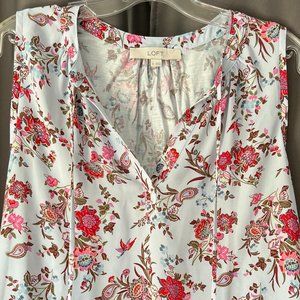 Loft Mixed Media Blue Floral Sleeveless Blouse